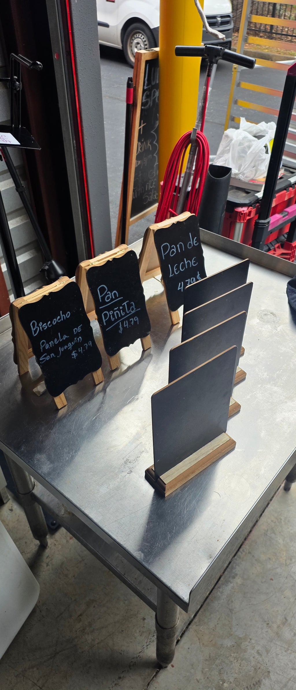 Tabletop Chalkboard Price Signs with Wooden Stands – Lot 8 units + Chalk Box
